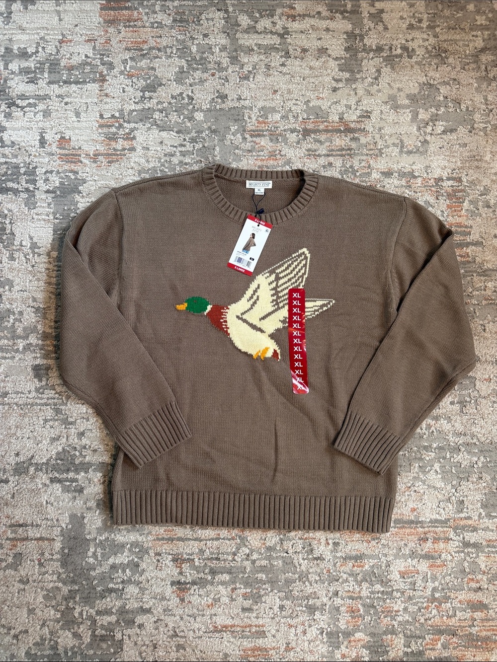 Mighty Fine Brown Mallard Duck Crewneck Sweater new xl